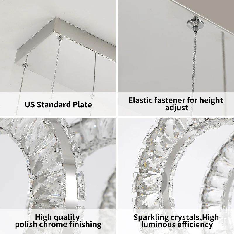 dimmable nordic modern led pendant lighting fixture 5  led rings k9 crystal chandelier luxury