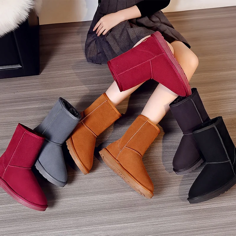 2021 custom classic winter winter warm real leather upper with plush lining ankle wool snow boots for women