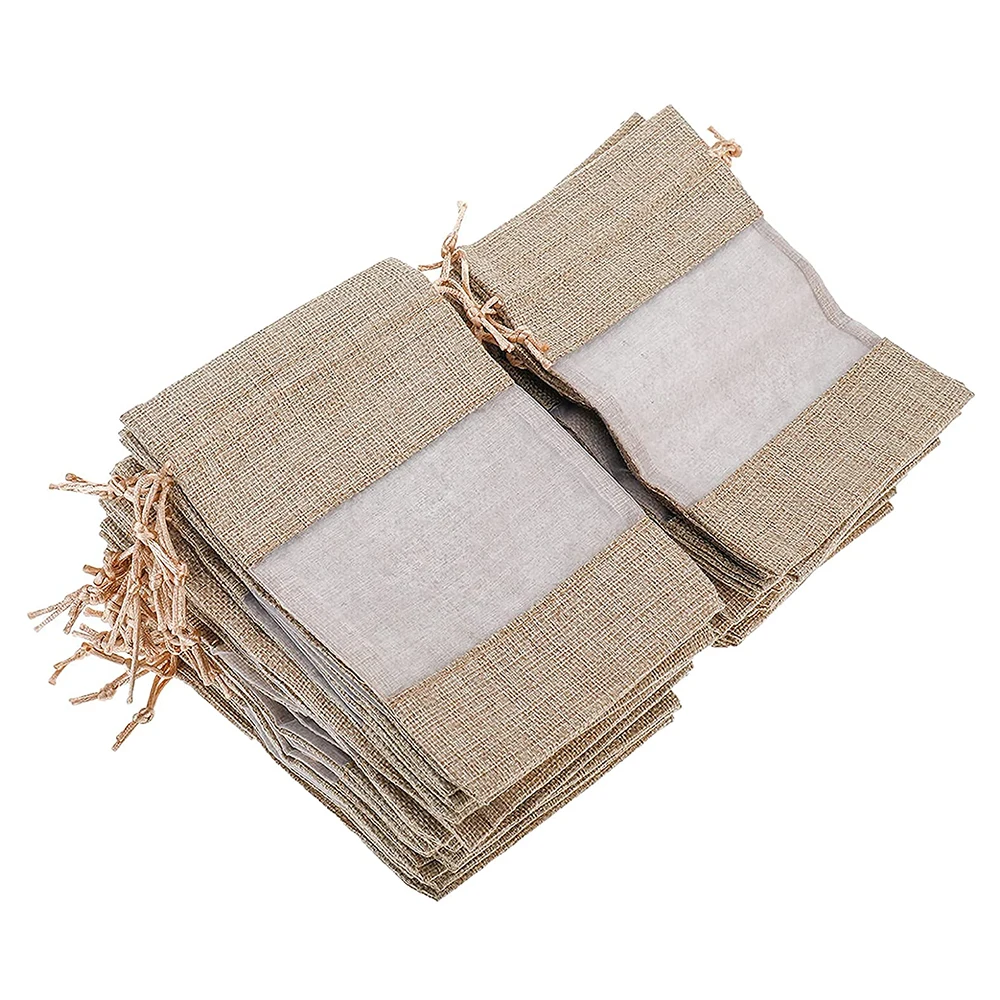 Christmas Linen Bags with Drawstrings,Christmas Burlap Goody Gift Bags with Double Jute Drawstrings