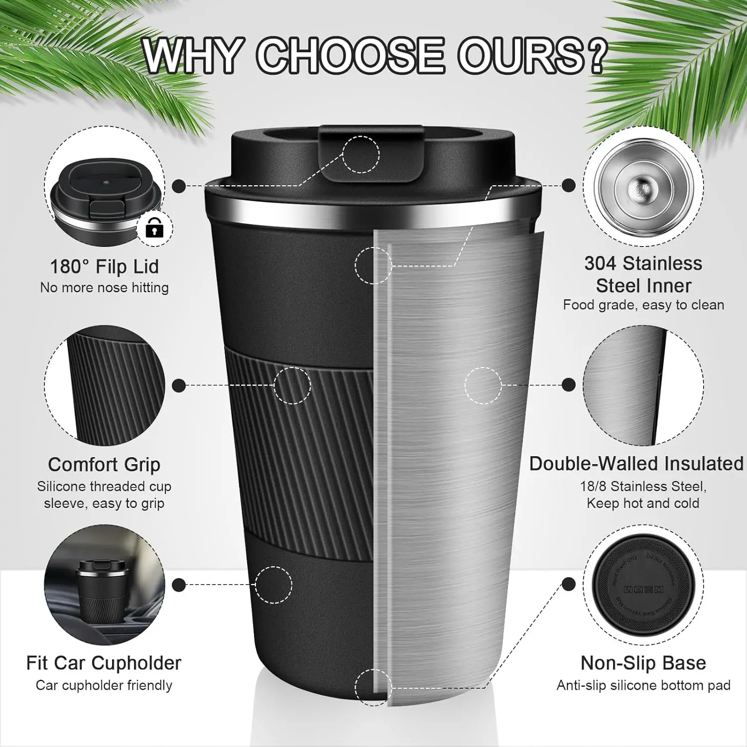 Custom Thermal Coffee Tumbler 12oz Stainless Steel Reusable Vacuum Insulated Travel 17oz Coffee Mug With Leakproof Lid