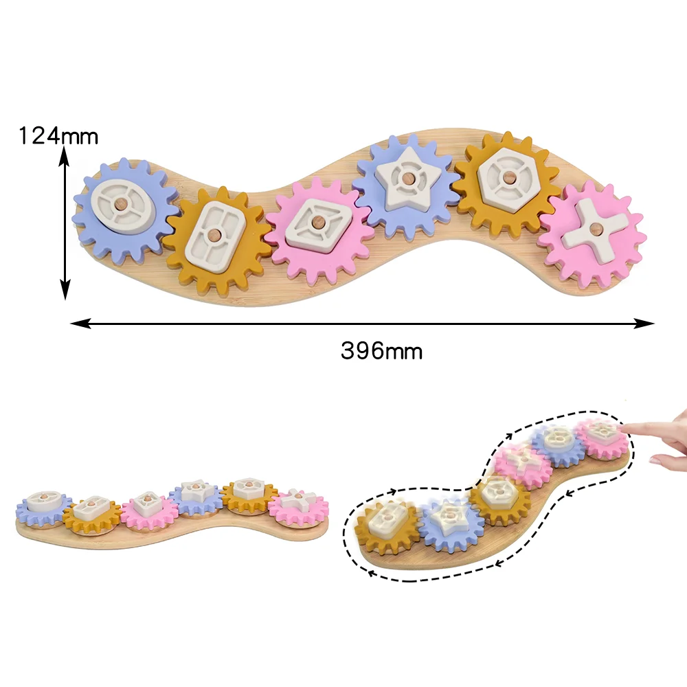 Montessori Education Silicone Wooden Worm Shape Geometry Matching Gear Toy For Kids