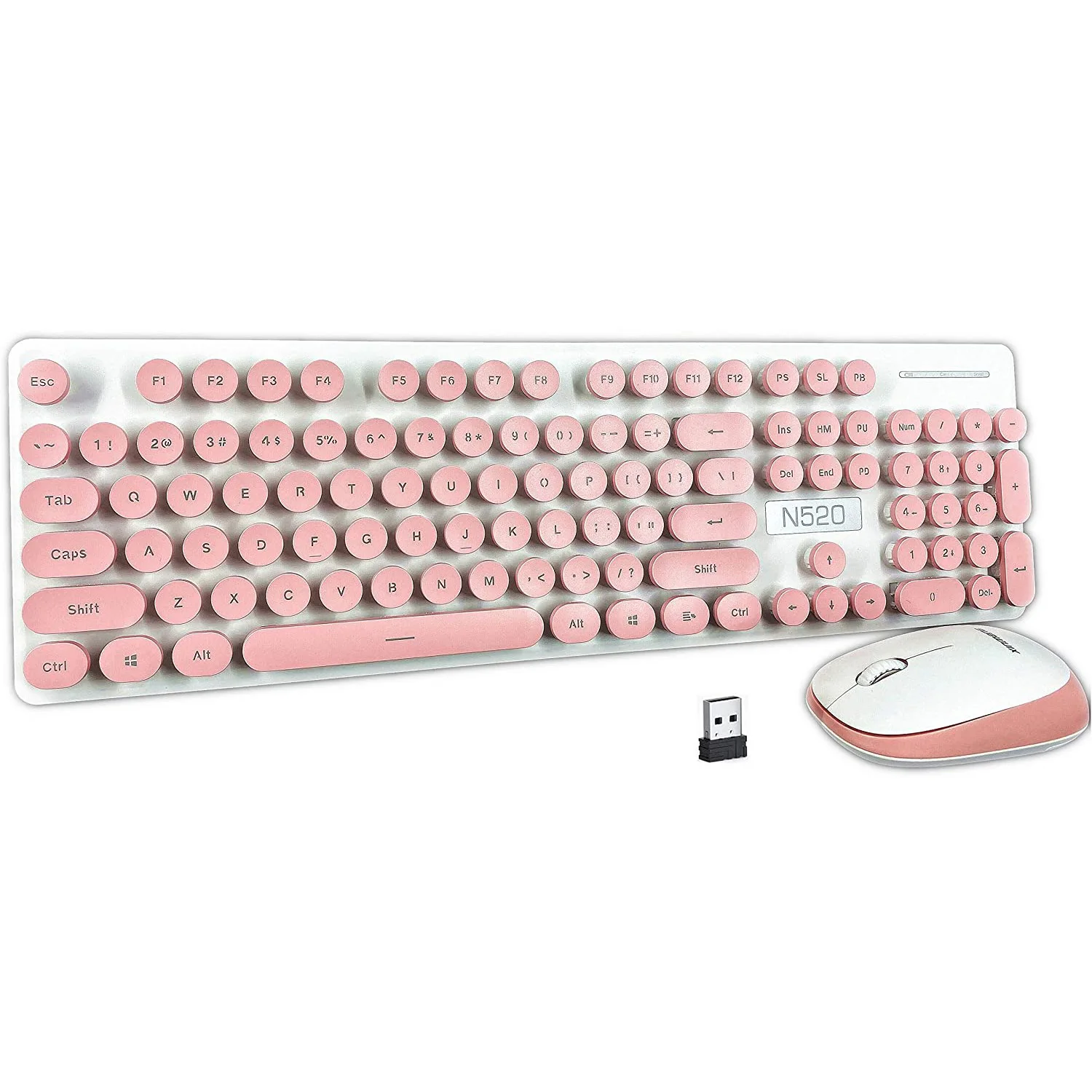 Ergonomic Retro Chiclet Round Keycaps N520 2.4GHz Wireless Connectivity Silent Typing Keyboard and 1600DPI Mouse Combo