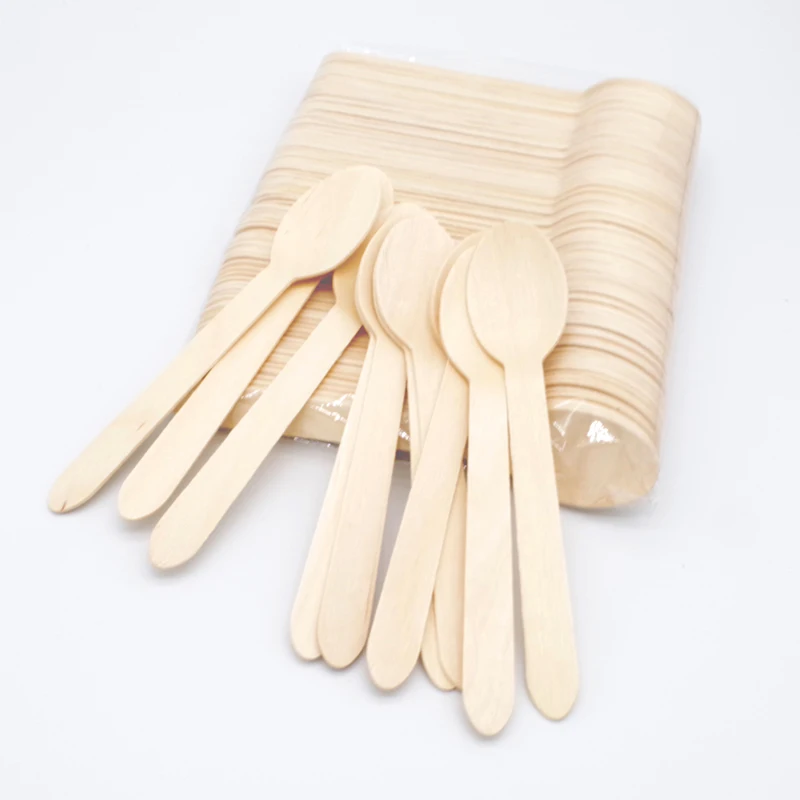 Высококачественные одноразовые портативные столовые приборы, деревянные ложки, дизайн под заказ