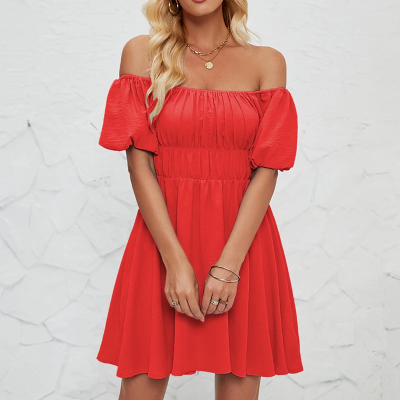 2024 Summer Clothing Women Casual Dress Ladies Polyester Women Dresses Off Shoulder Top Cute Dress For Girls