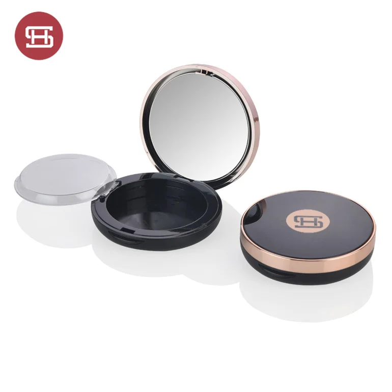 Wholesale Custom Luxury Black Gold Mini Plastic Round Empty Compact Powder Container Case Box with Logo