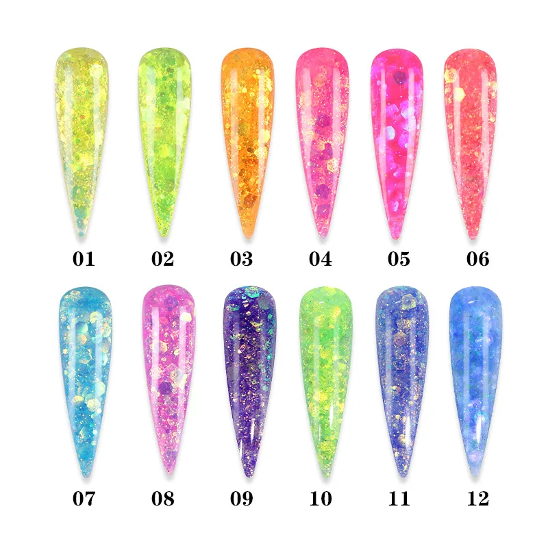 15G/bottle 12 Colors Glitter Colored Acrylic Powder for Nails DIY Art Design 3D Manicure Extension Gifts for Women and Girls