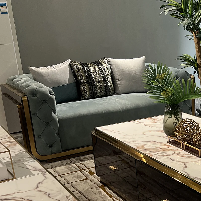 Modern luxury wooden frame upholstery velvet fabric 3 2 1 sectional sofa set for living room furniture