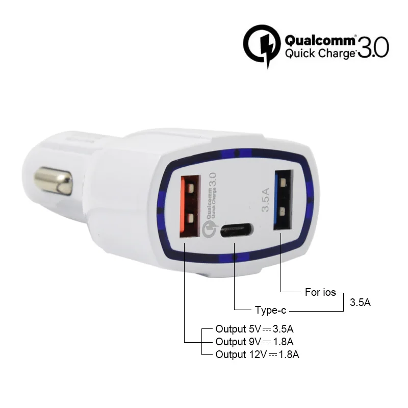 Dual usb QC3.0+PD fast car smart battery charger USB Charger Quick Charge 3.0 for car