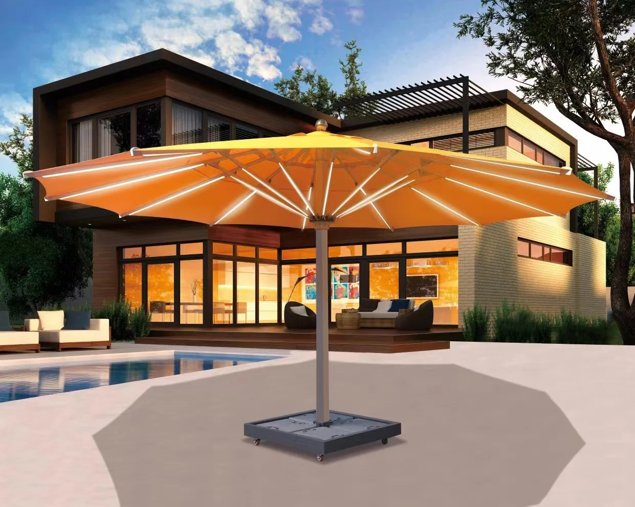 OEM new product 4m 5m 6m Garden Large Size Patio Umbrella Big Parasol Umbrella With LED Light