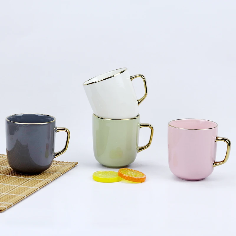 High quality Nordic design new bone china  embossed ball cup color glaze series golden rim and handle  coffee mug