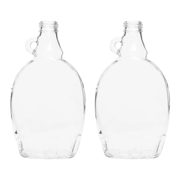 8oz Flat Glass Bottle with Handle and metal Cap for Maple Syrup Hot Sauce
