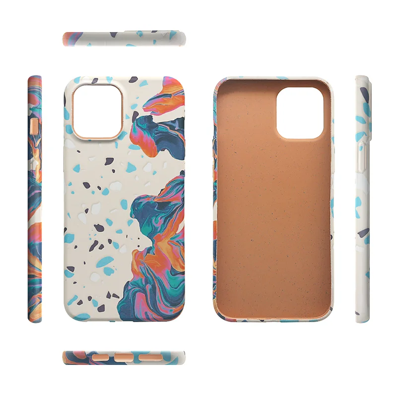 PLA 100% Fully Biodegradable ECO bamboo fiber customized water sticker pattern mobile phone case for iphone 12 5.4 6.1 6.7 case