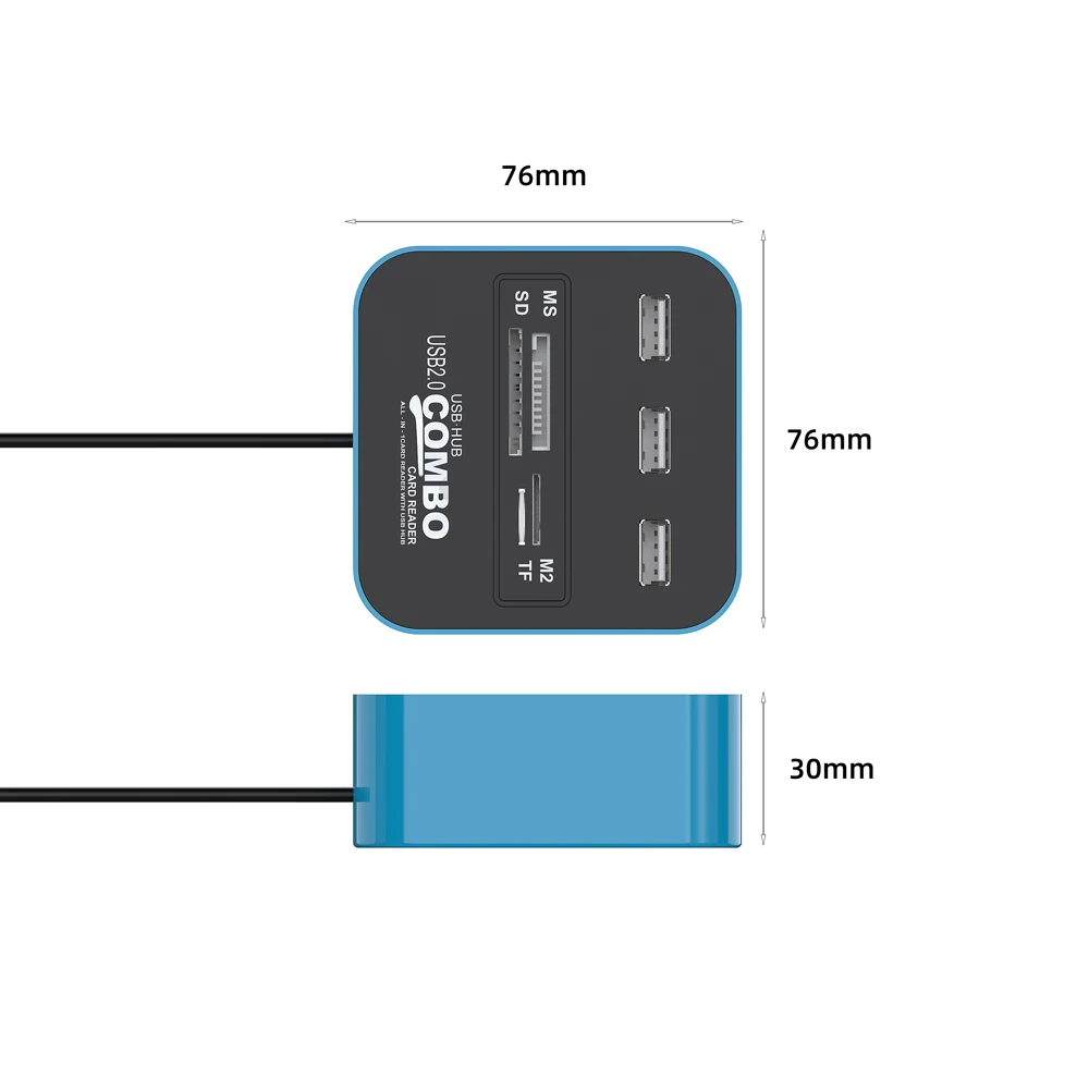  Квадратный концентратор USB 2 0 с 3 портами + кардридер