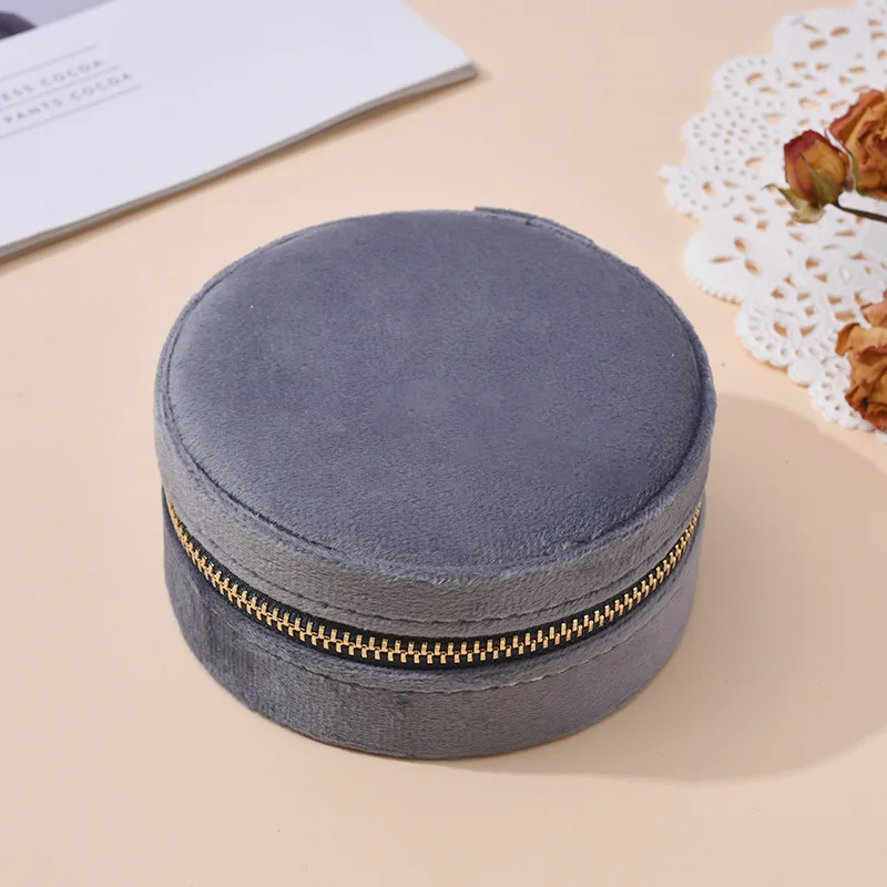 Wholesale Custom Handmade Small Jewellery Storage Boxes Organizer Case Round Velvet Travel Jewelry Box with Logo