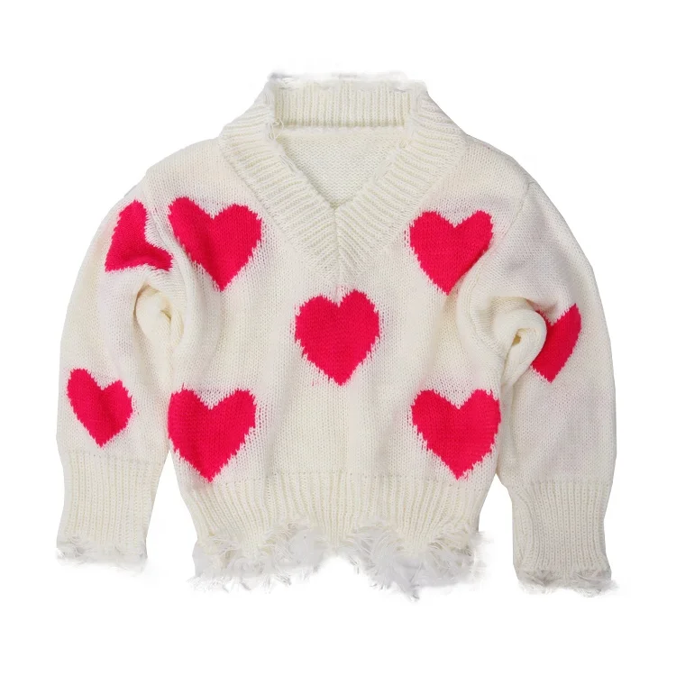 2020 New Arrival Mommy and Me Heart-shaped Distressed Sweater customizable  Sweater