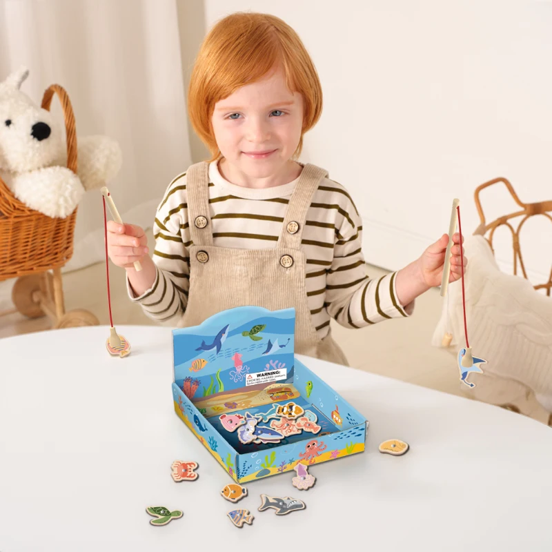 Early Education Montessori Wooden Fishing Game Baby Enlightenment Marine Animal Cognition Fishing Toys