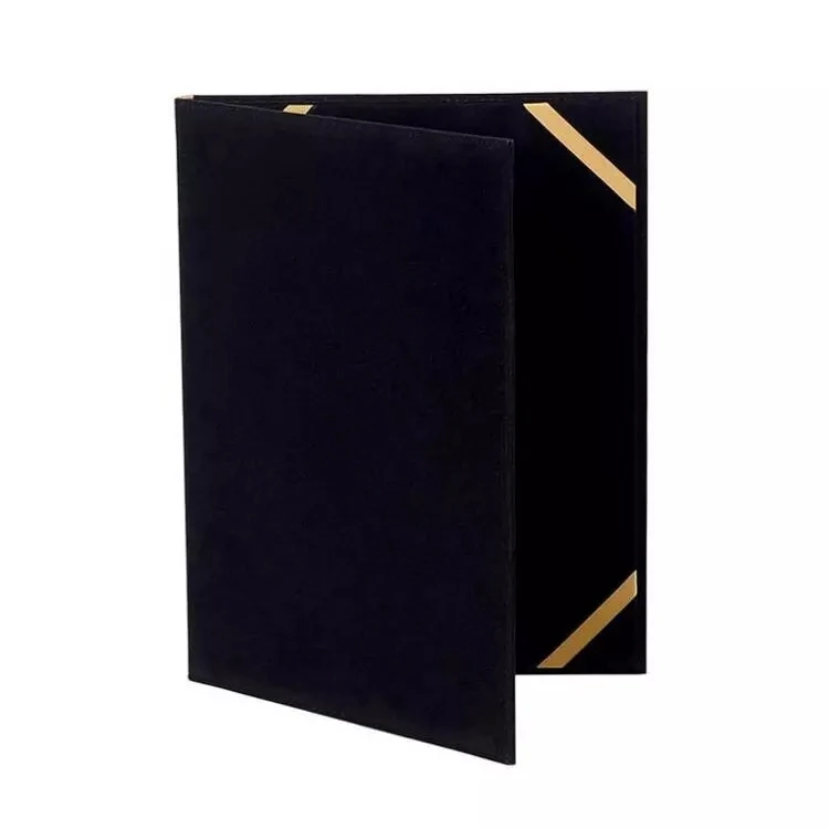 Custom made double sided A4 black PU leather graduation certificate holder velvet certification folder
