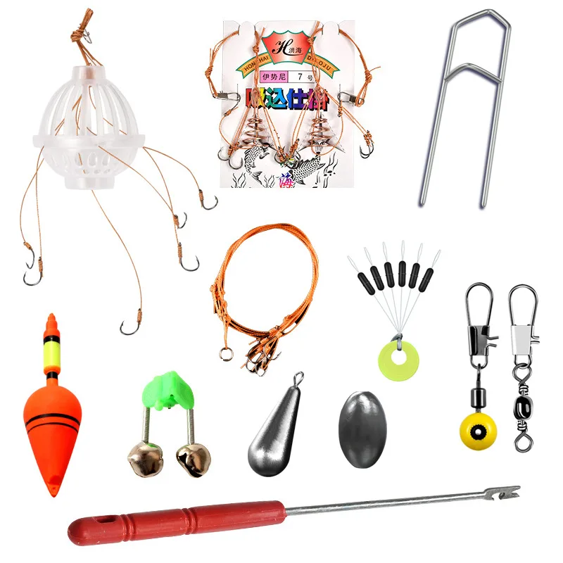 DN 12pcs rock fishing accessories set fishing tackle set including hook bracket bell weight snap swivels floats beans detacher