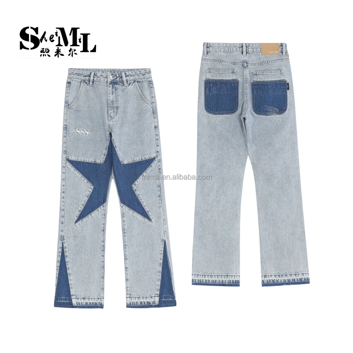 Factory wholesale new style blue stock dropshipping men biker skinny Clothing custom-made factory Printed embroidered jeans star