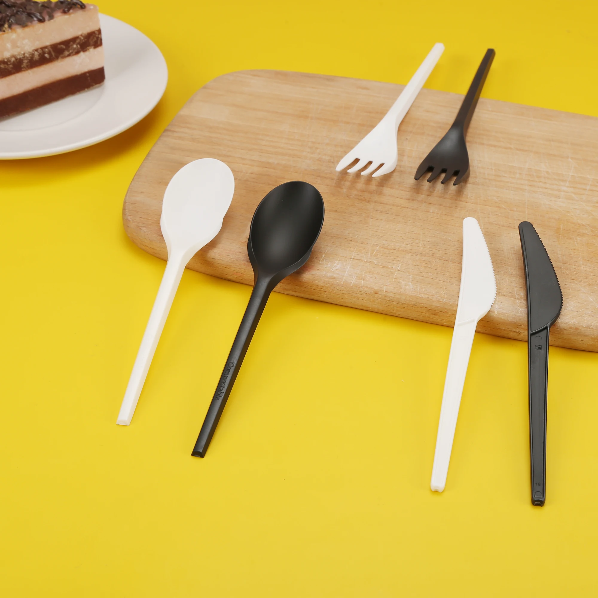 Bulk Package Disposable Biodegradable Eco Friendly Nature CPLA Knife Fork Spoon Set Cutlery Kit