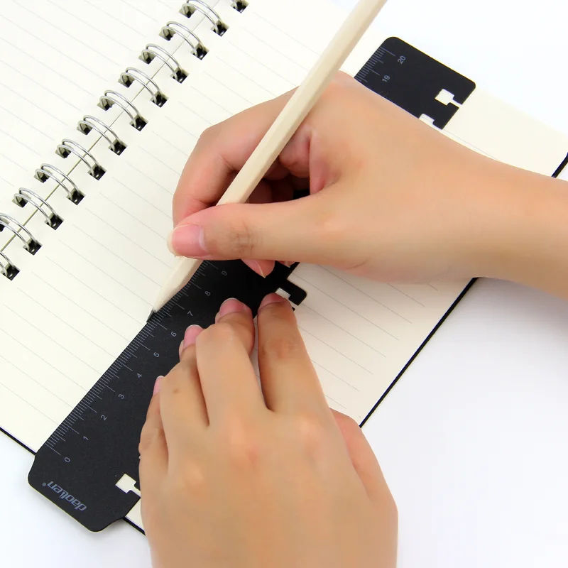 Black/White color PP plastic hard cover stationery spiral journal line grid pages with bulit-in ruler