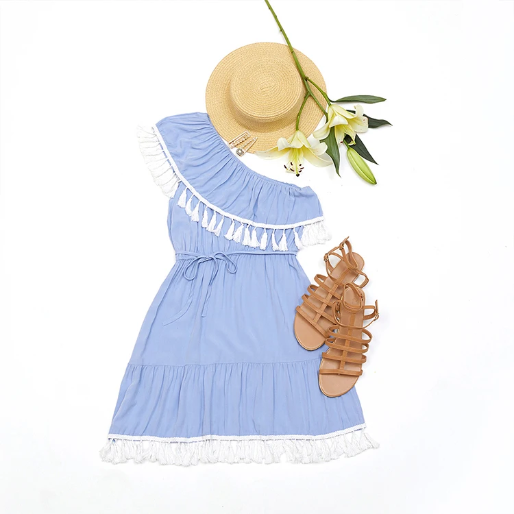 Clothes White Blue Sexy Tassel Dress Women Work Garment Quinceanera One Shoulder Classy Dresses For Ladies