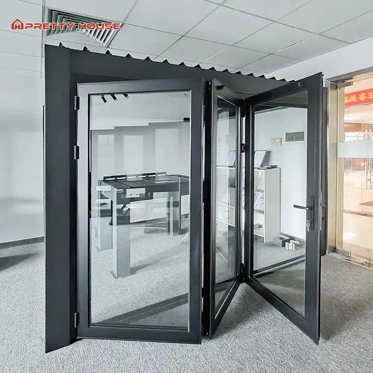 American Style Custom 6 panel glass folding door patio exterior waterproof accordion aluminium french bi fold doors