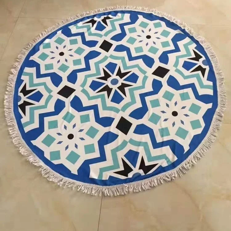 Elephant Custom Print Mandala Polyester Round Circle Beach Cloth Blanket Towel With Tassels Fringe