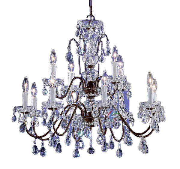 Mediterranean style decoration lighting fixtures antique brass metal frame 8+4 lights wrought crystal chandelier