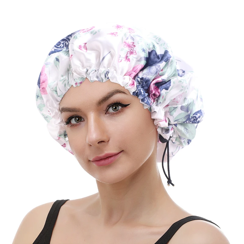 GTOP оптовая продажа непромокаемая Атласная шапочка с логотипом EVA для ванны регулируемым затягиванием шапочки душа женщин