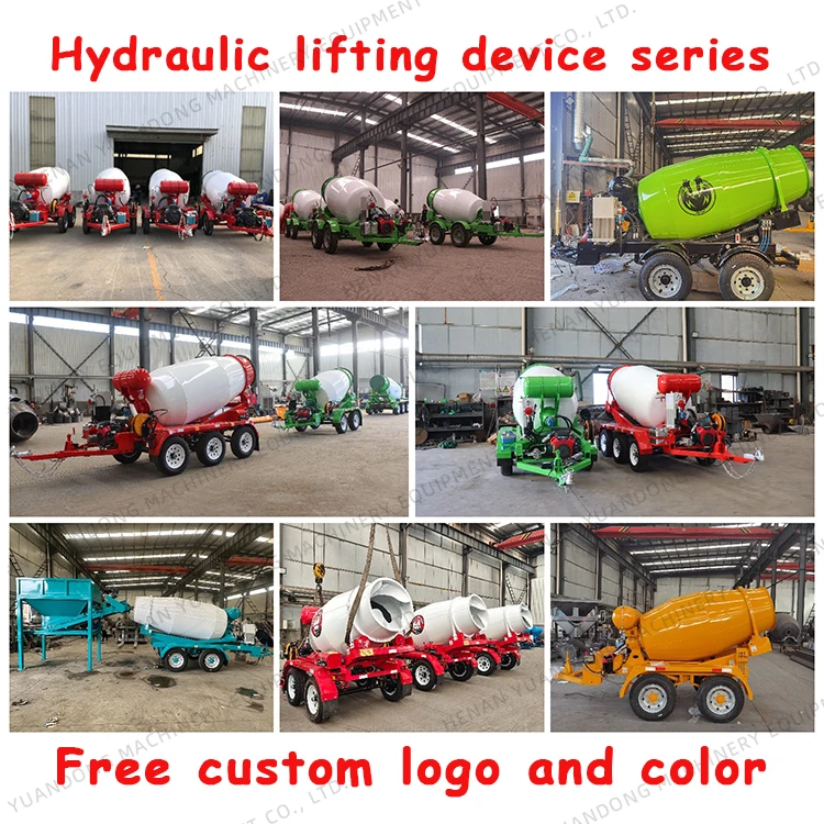 1-2CBM Gasoline Concrete Truck mixer CementMixing Truck Hydraulic System 4m3 Self Loader mixer Trailer with Hopper
