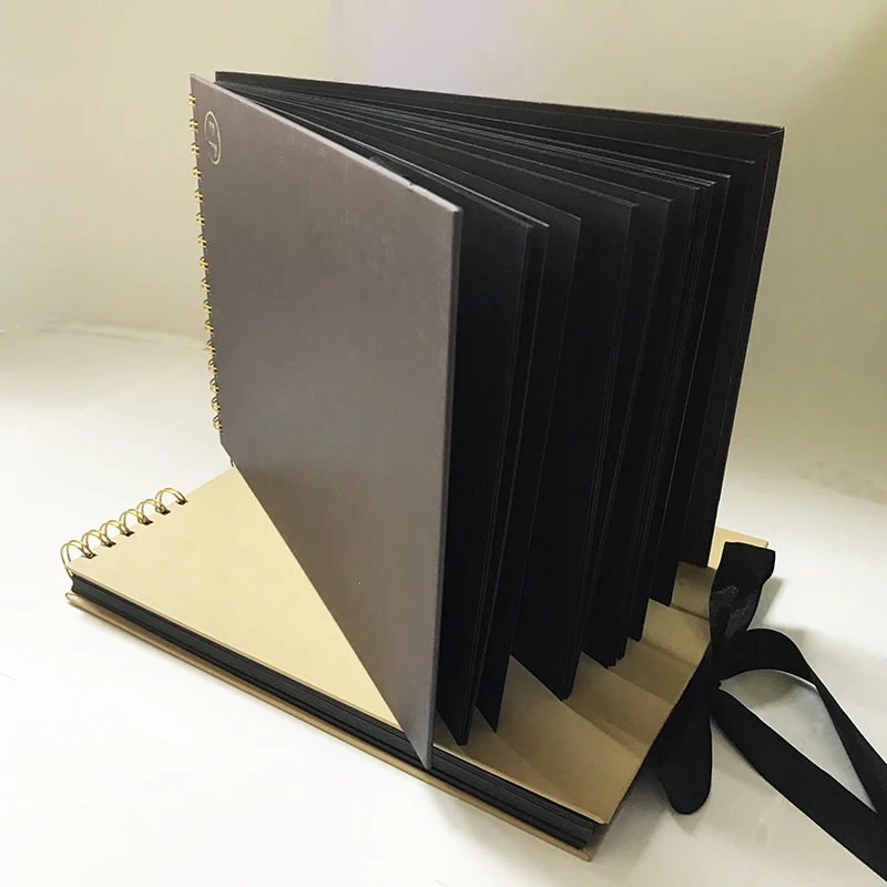 A4 eco-friendly blank black pages spiral binding hardcover sketch book wedding photo album