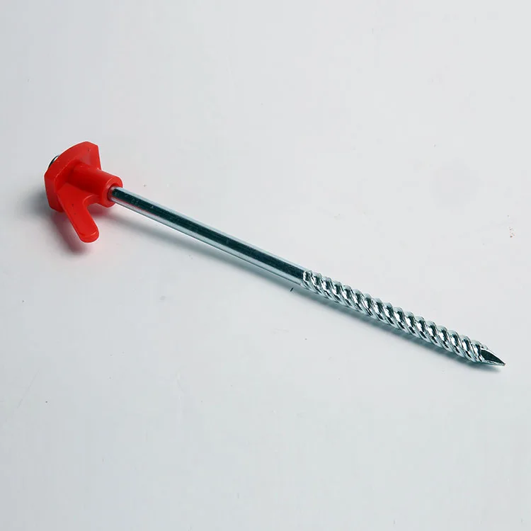 20.4/8inch Hard Ground Steel Screw Tent Stakes Strong Tent Pegs with 13MM Plastic Hex Top ,Ground Rock Peg Camping Accessories