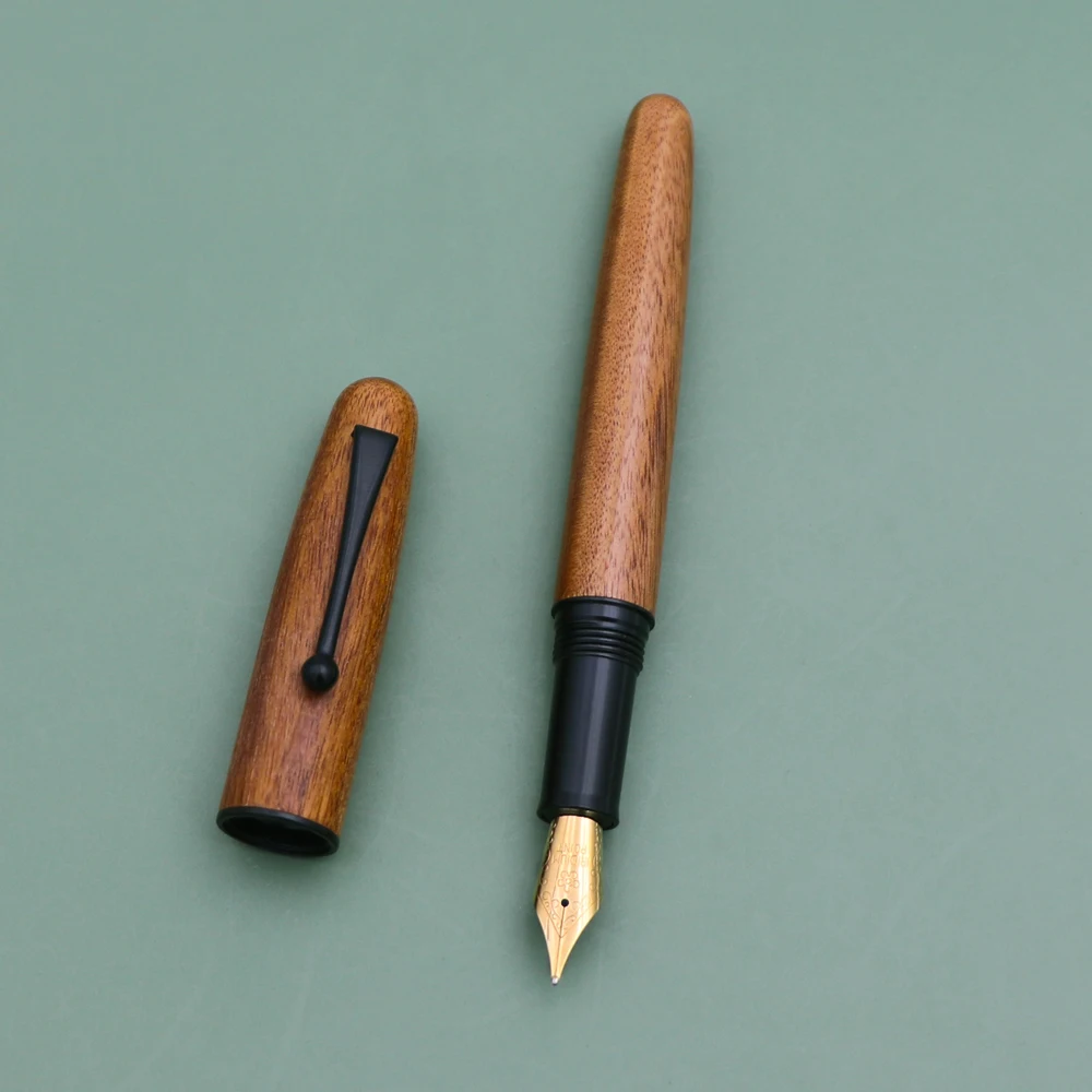 Wholesale Papeleria Calligraphy Fountain Pen Wood Grain Exquisite Black Clip wooden fountain pen with Medium E, EF nibs