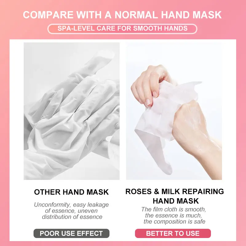 5 Pairs Repairing Hand Peel Mask with Rose & Milk, Moisturizing Hand Mask for Repair Dry Skin, Rough Skin, Cracked Hands
