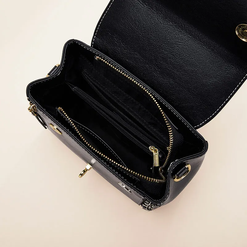 Luxury oiled wax real leather fashion shoulder hand bag clutch manufacturer custom logo purse handbags ladies