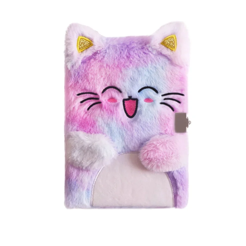 Plush Notebook with Lock Cute cat Journal  Diary Unicorn Planner Organizer Kawaii Back to School Note Book