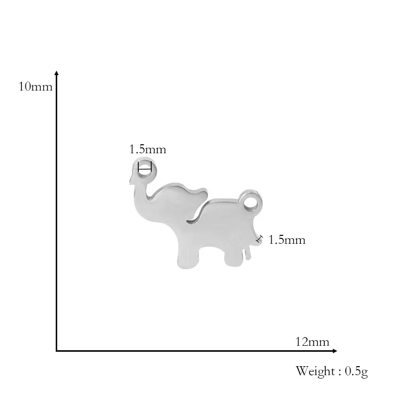 10x12mm DIY Jewelry Finding High Polished Accessories Custom Laser Animal Blank Stainless Steel Cute Elephant Pendant Charm