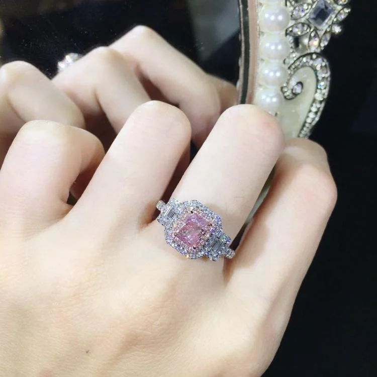 Необычные 925 стерлингового серебра ювелирные изделия серебро 1.0ct изумрудная огранка Розовый CZ бриллиант кольцо для помолвки свадьбы