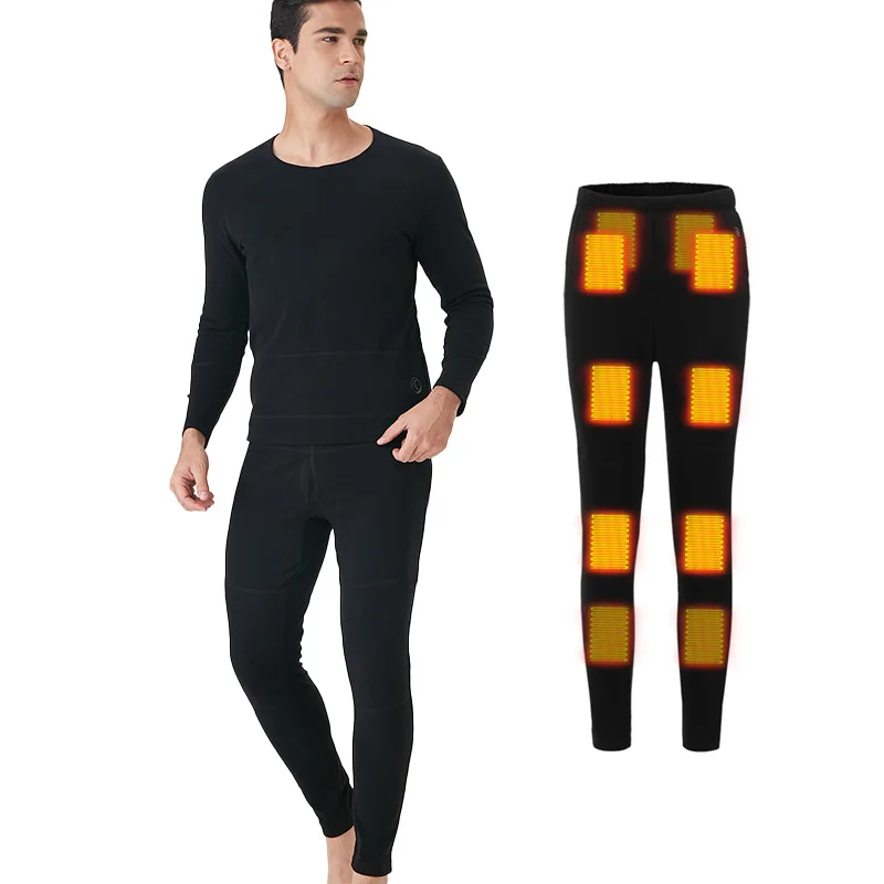 Spandex Black Electric Heated Thermal Tops Long Sleeved Fleece Lined Heated Underwear With Battery