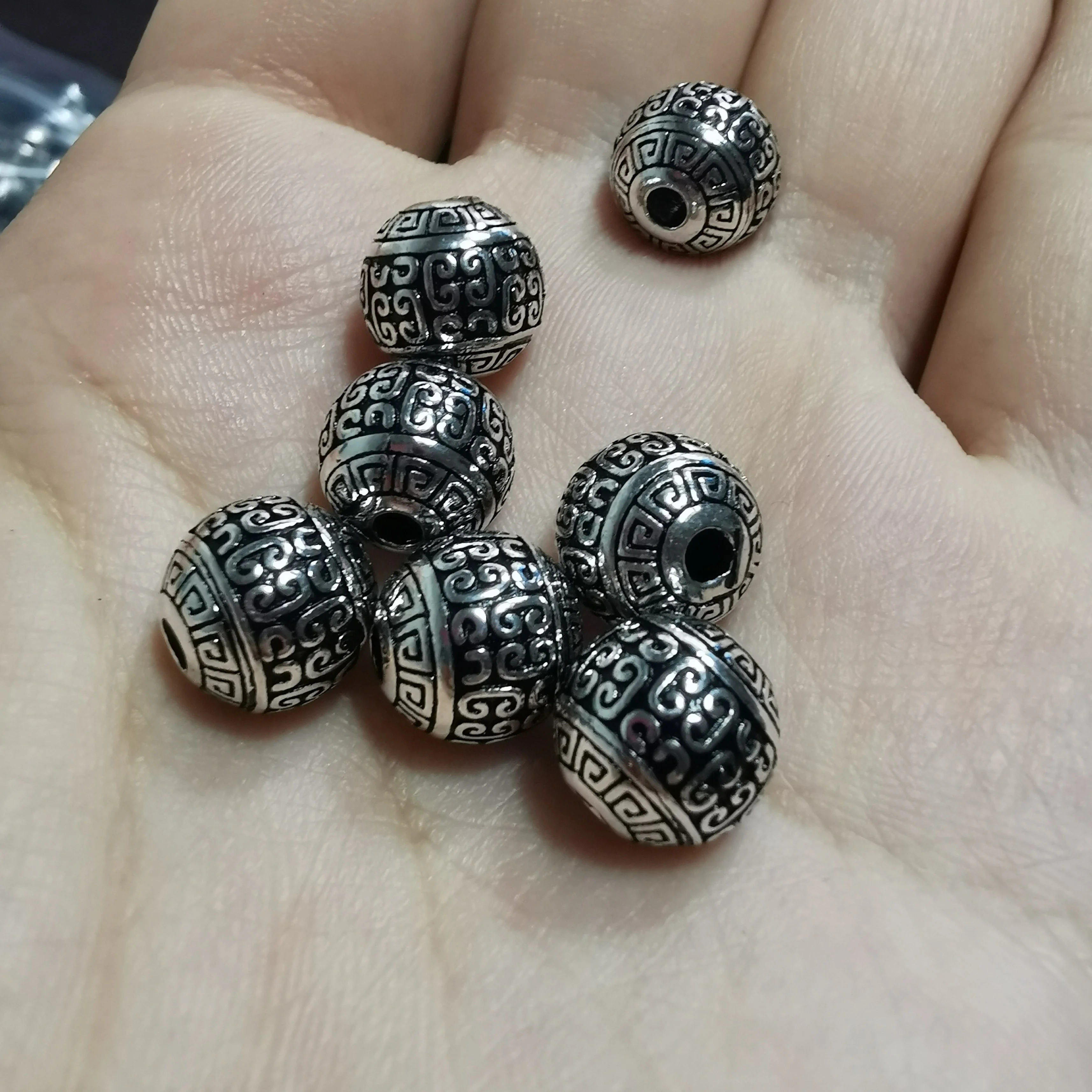 S925 стерлингового серебра Античный стиль ювелирных изделий DIY Круглые бусины 8 мм 10 12