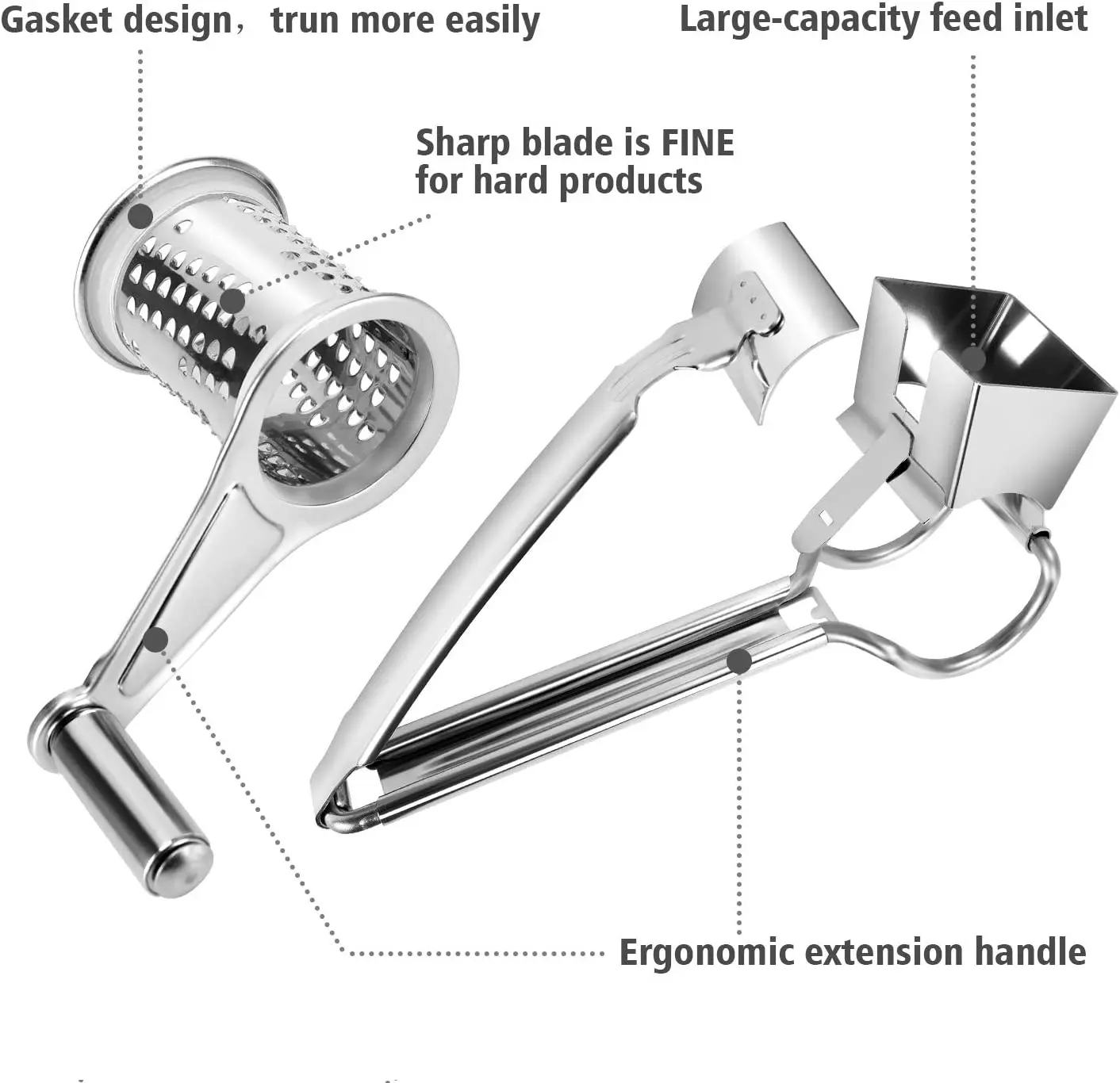 Multipurpose Rotary Cheese Grater With 1 Stainless Steel Handheld Drums for Parmesan, Mozzerella, Vegetables