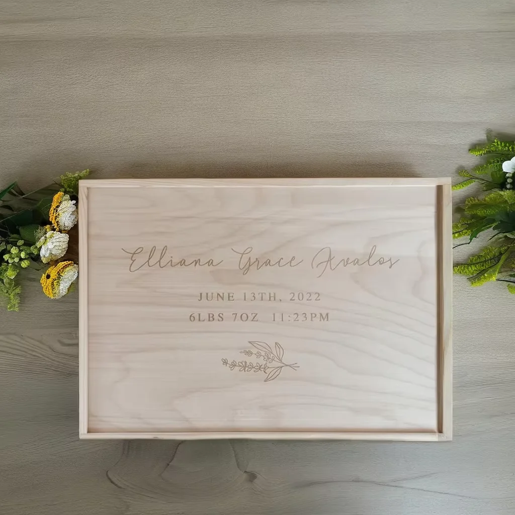 Customized personalized baby gift wood slide box newborn gift  baby memory box wooden souvenir box