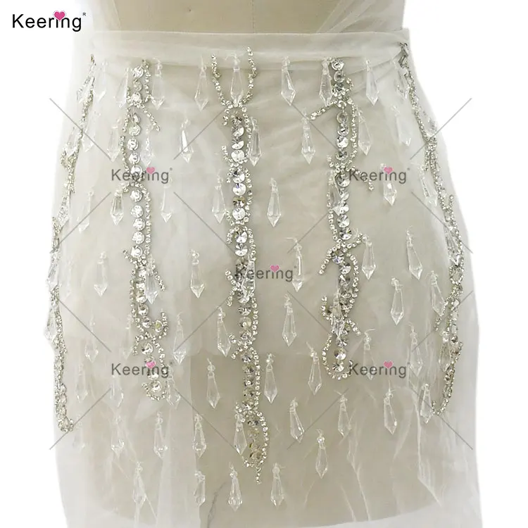WDP-592 Keering Shiny Full Set Rhinestone Applique Crystal Beaded Bodice Evening Dresses Patches For Gown