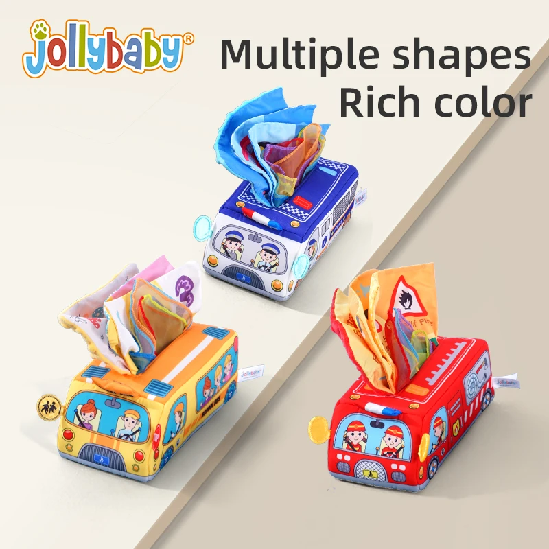 Jollybaby Custom Montessori Toys for Babies Soft Stuffed Crinkle Magic Tissue Box Play Scarves for Babies Sensory Tissue Toys
