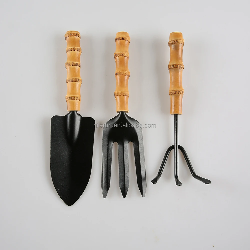 Nilerun Wood Wooden Bamboo Root Handle Hand Spade Shovel Fork Trowel Cultivator Rake Garden Plant Tool Set