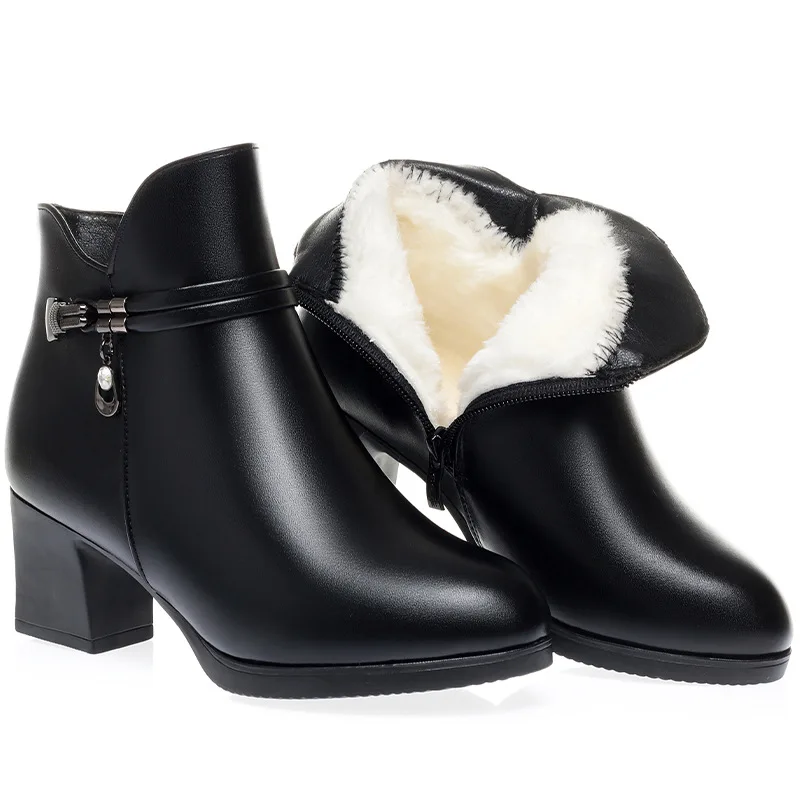 Xuanhui Новое поступление новинка зима большие размеры Стильные теплые модные черные ботильоны на высоком каблуке