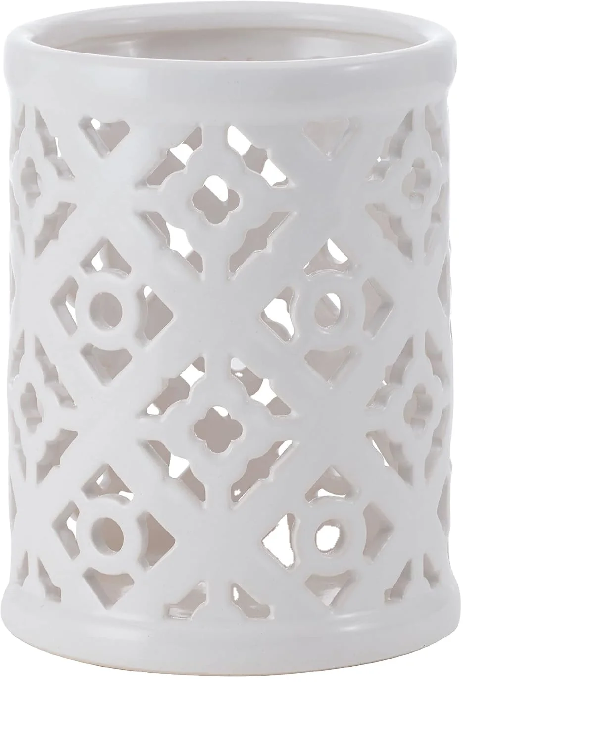 White Pierced Quatrafoil Ceramic Lantern Candle Lantern