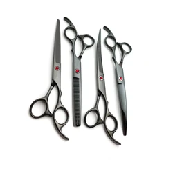 7.0in Titanium Professional Dog Grooming Scissors Set,4pcs Straight & Thinning & Curved Scissors Set for Dog Grooming