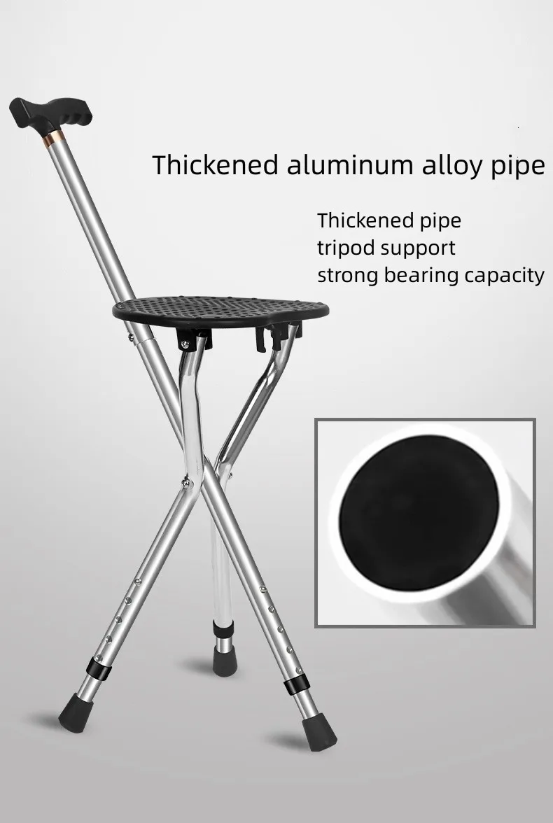 Walking stick Three-legged Foldable Crutch for Elderly with seat